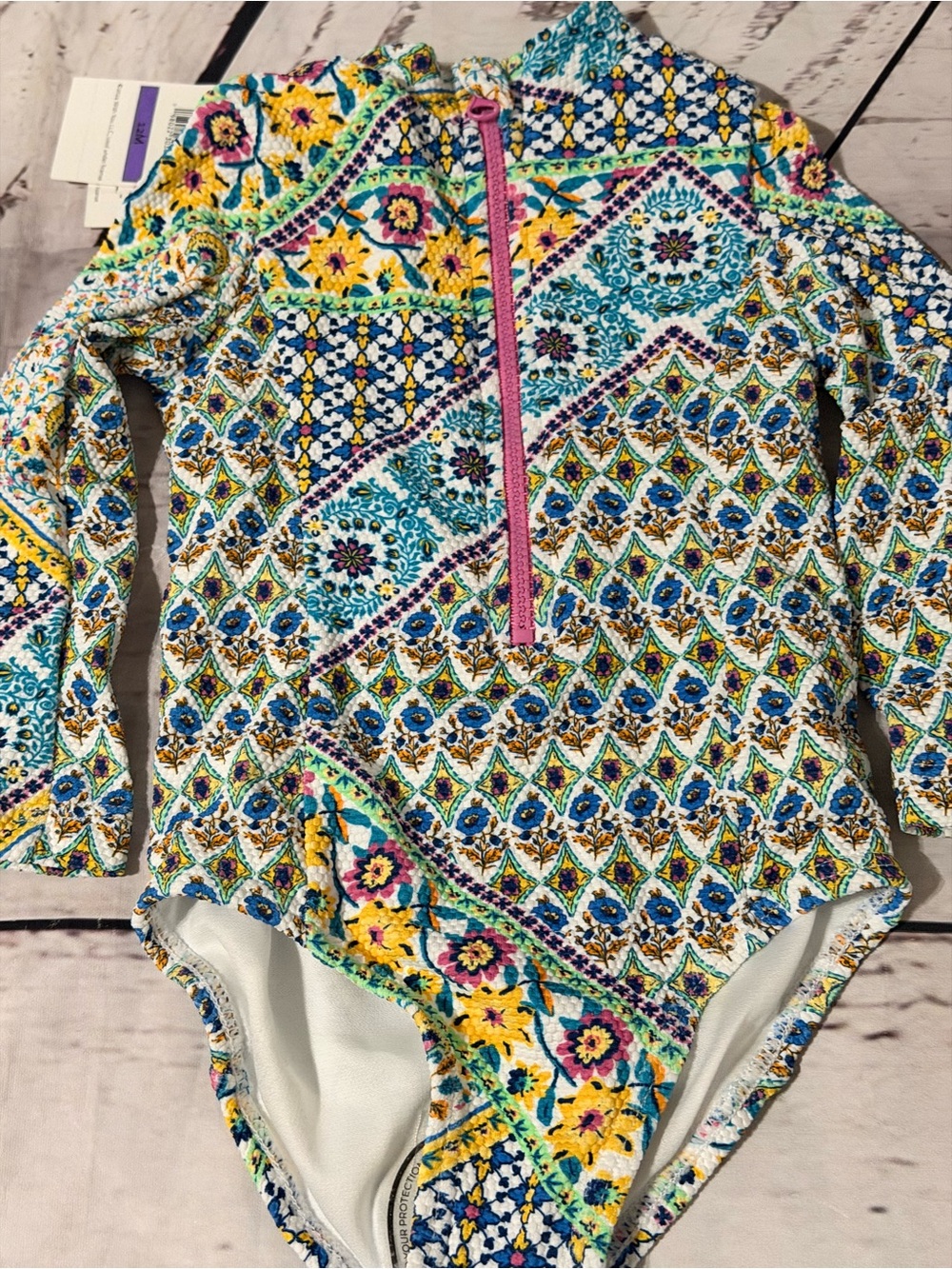 Jessica Simpson NWT infant girls 12m textured long sleeve swimsuit zip front